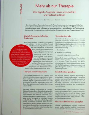 Vorschauseite 1: Mehr als nur Therapie Wie digitale Angebote Praxen wirtschaftlich und nachhaltig stärken