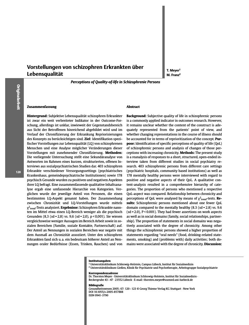 Vorschauseite 1: Vorstellungen von schizophren Erkrankten über Lebensqualität