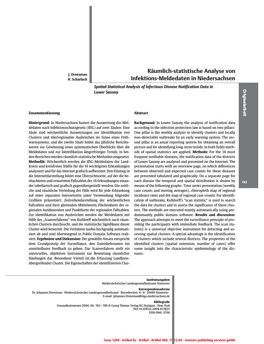 Vorschauseite 1: Räumlich-statistische Analyse von Infektions-Meldedaten in Niedersachsen