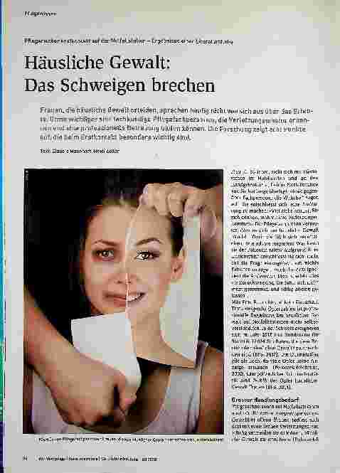 Vorschauseite 1: Pflegerischer Erstkontakt auf der Notfallstation - Ergebnisse einer Literaturstudie Häusliche Gewalt: Das Schweigen brechen