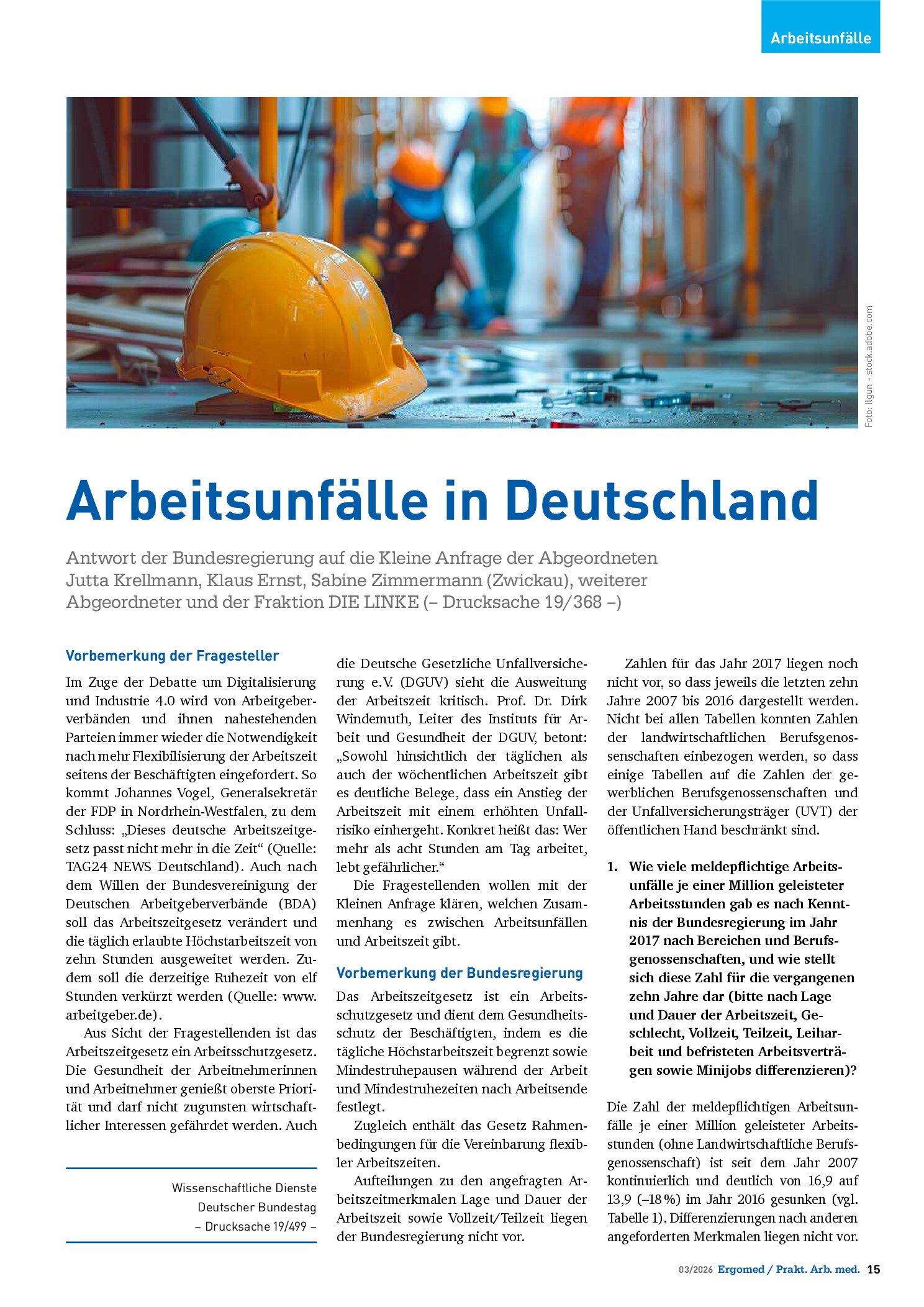 Vorschauseite 1: Arbeitsunfälle in Deutschland