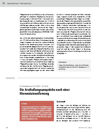 Vorschauseite 1: Die Arzthaftungsansprüche nach einer Nierensteinentfernung