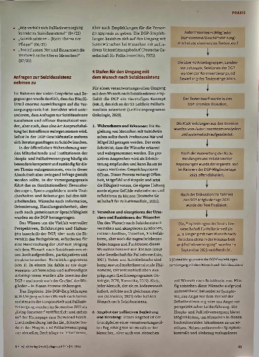 Vorschauseite 2: Wie mit dem Wunsch nach Suizidassistenz umgehen? Empfehlungen der Deutschen Gesellschaft für Palliativmedizin (DGP)
