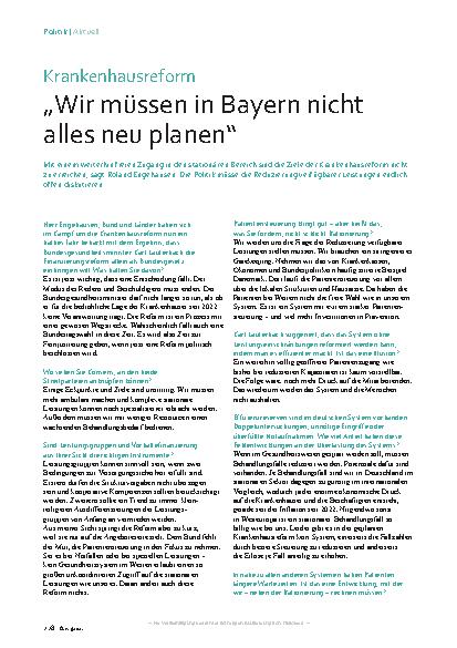 Vorschauseite 1: Krankenhausreform „Wir müssen in Bayern nicht alles neu planen“