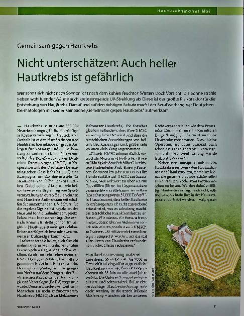 Vorschauseite 1: Nicht unterschätzen: Auch heller Hautkrebs ist gefährlich.
