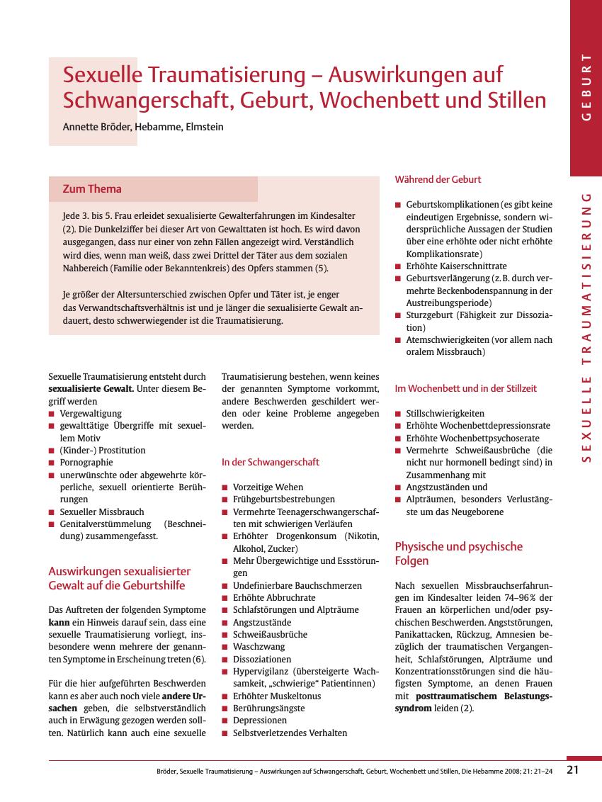 Vorschauseite 1: Sexuelle Traumatisierung - Auswirkungen auf Schwangerschaft, Geburt, Wochenbett und Stillen