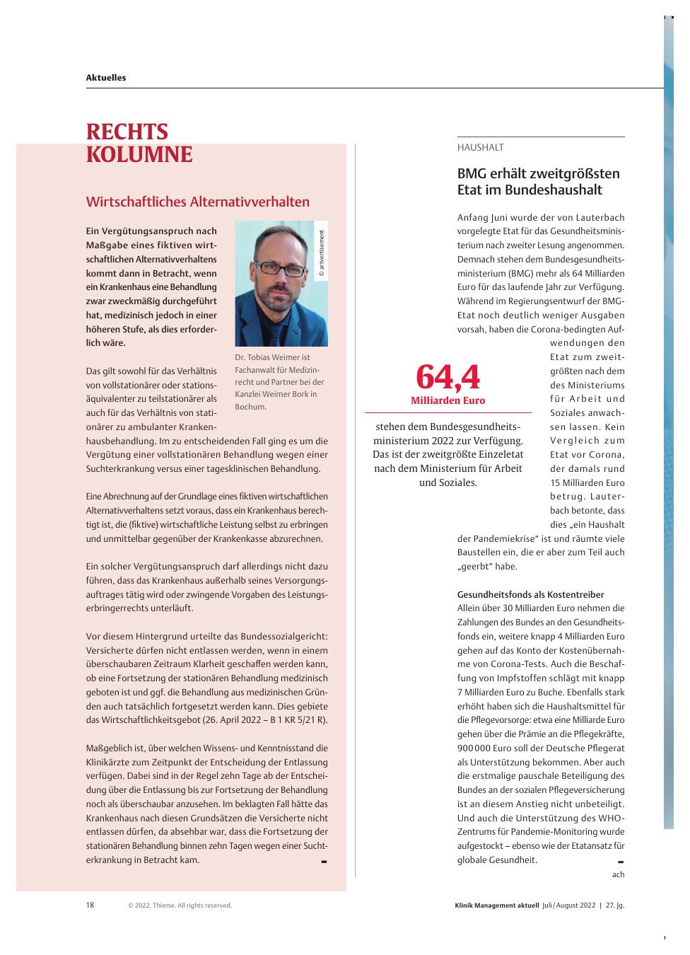 Vorschauseite 1: Rechtskolumne: Wirtschaftliches Alternativverhalten