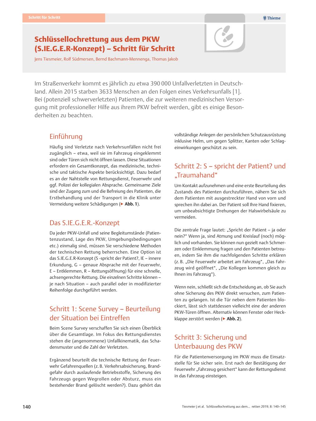 Vorschauseite 1: Schlüssellochrettung aus dem PKW (S.IE.G.E.R-Konzept) ? Schritt für Schritt