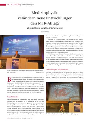 Vorschauseite 1: Medizinphysik: Verändern neue Entwicklungen den MTR-Alltag? Highlights von der DGMP-Jahrestagung