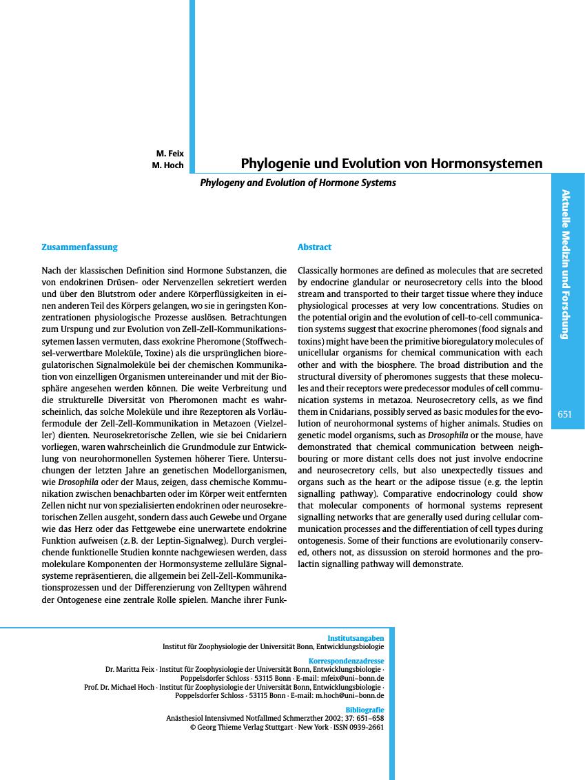 Vorschauseite 1: Phylogenie und Evolution von Hormonsystemen