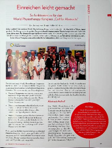 Vorschauseite 1: Einreichen leicht gemacht! So funktioniert es für den World Physiotherapy Kongress „Call for Abstracts“.