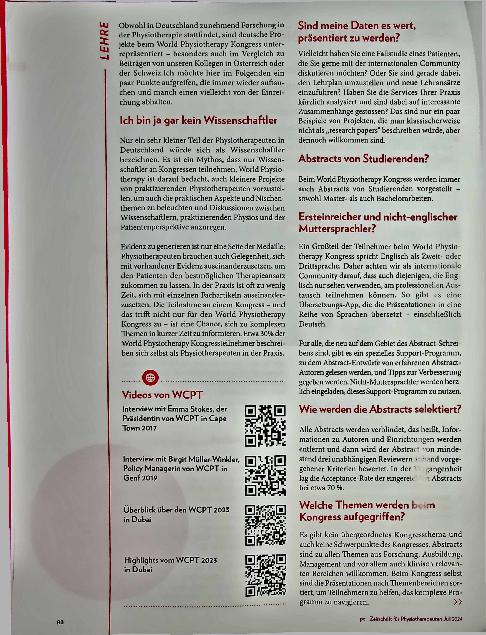 Vorschauseite 2: Einreichen leicht gemacht! So funktioniert es für den World Physiotherapy Kongress „Call for Abstracts“.