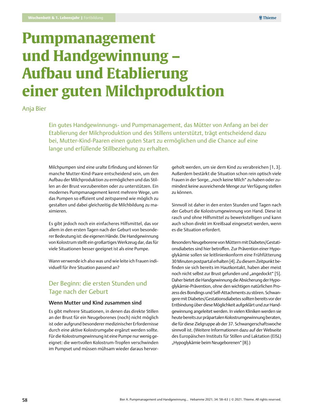 Vorschauseite 1: Pumpenmanagement und Handgewinnung – Aufbau und Etablierung einer guten Milchproduktion