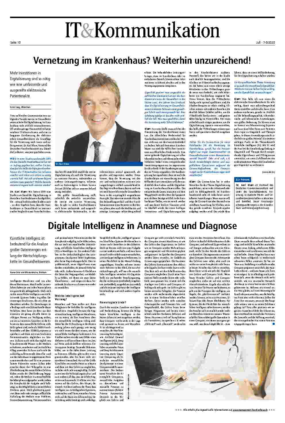 Vorschauseite 1: Vernetzung im Krankenhaus? Weiterhin unzureichend!