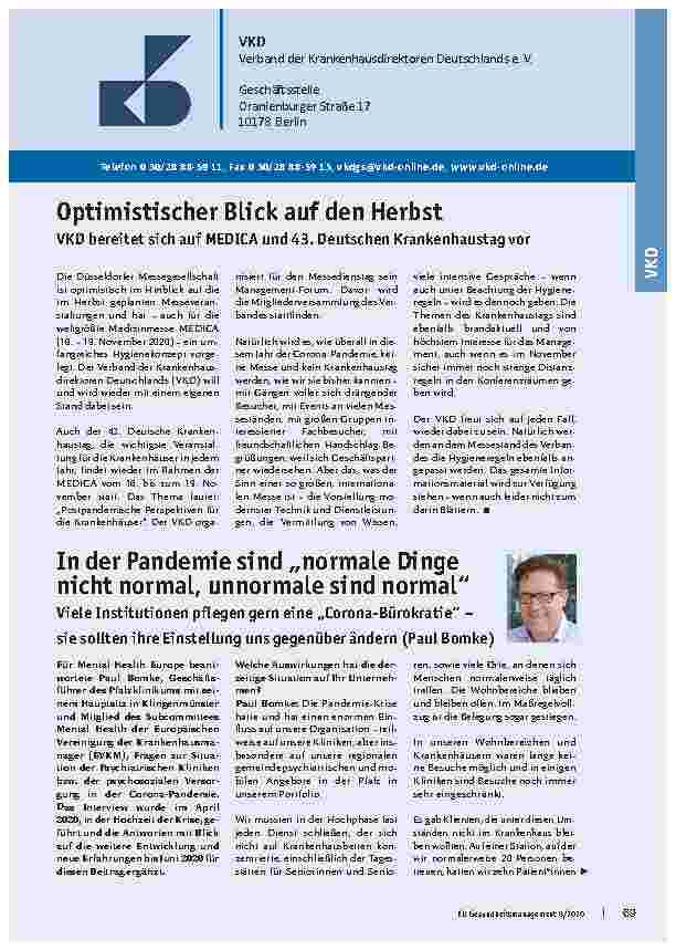Vorschauseite 1: In der Pandemie sind „normale Dinge nicht normal, unnormale sind normal“.