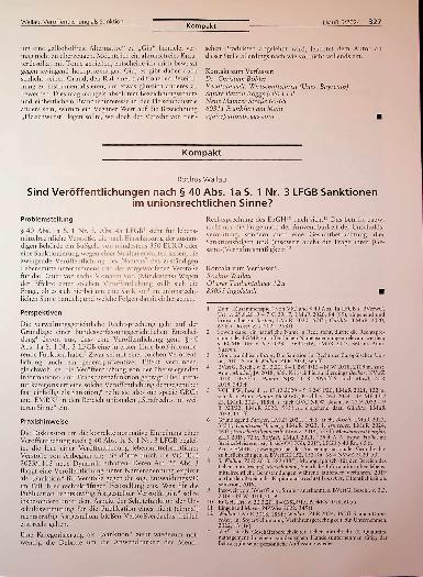 Vorschauseite 1: Sind Veröffentlichungen nach § 40 Abs. 1a S. 1 Nr. 3 LFGB Sanktionen im unionsrechtlichen Sinne?
