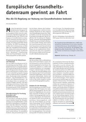 Vorschauseite 1: Europäischer Gesundheitsdatenraum gewinnt an Fahrt. Was die EU-Regelung zur Nutzung von Gesundheitsdaten bedeutet