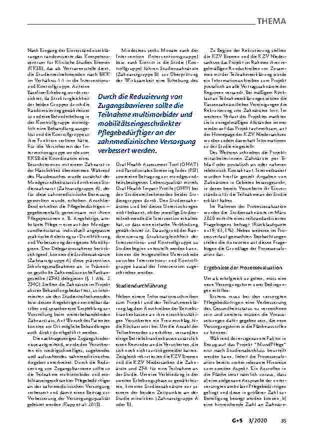 Vorschauseite 3: Verbesserung der Mundgesundheit bei Pflegebedürftigen in häuslicher Pflege: Welche weiteren Schritte sind notwendig?