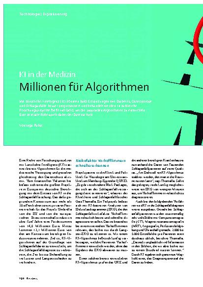 Vorschauseite 1: KI in der Medizin Millionen für Algorithmen