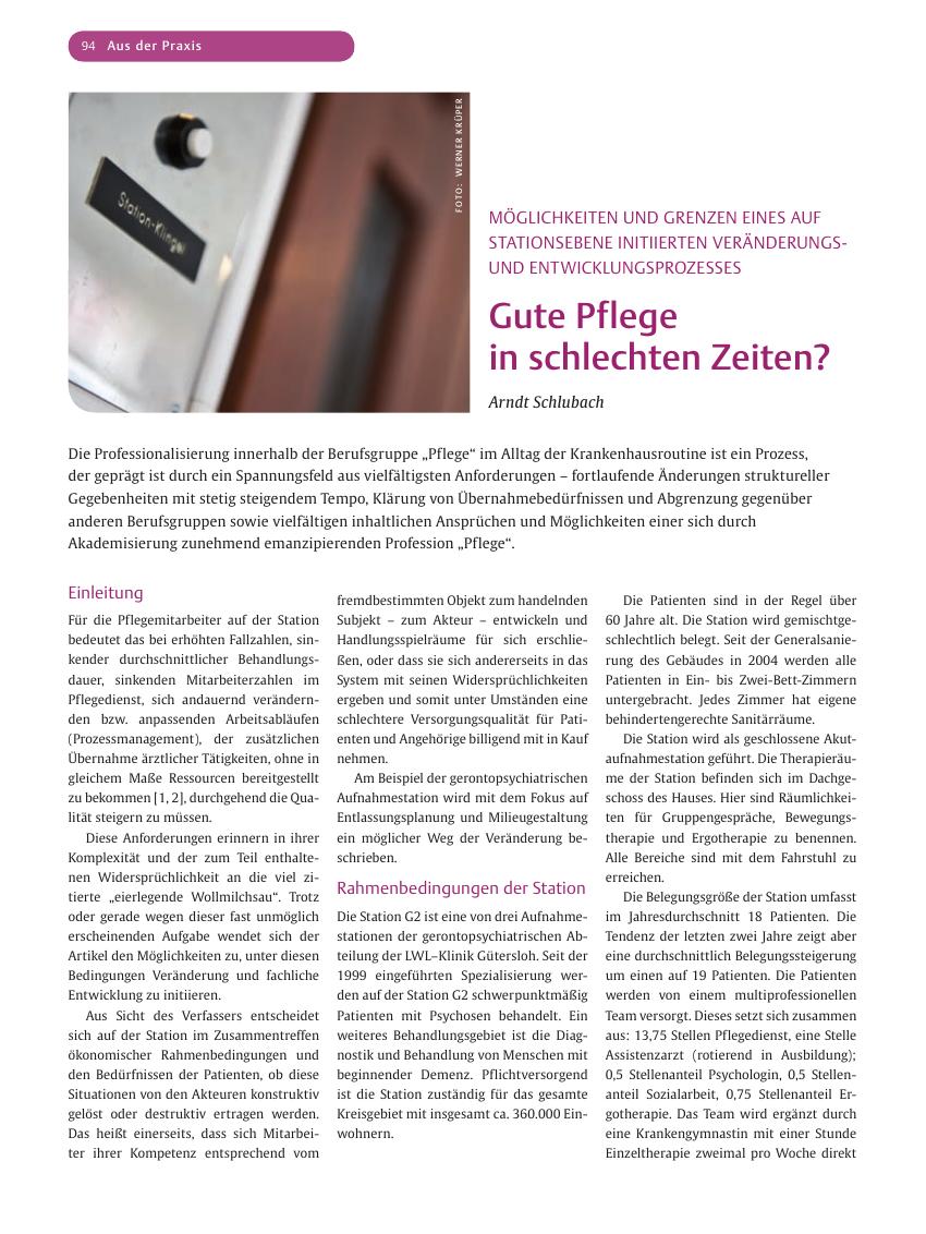 Vorschauseite 1: Gute Pflege in schlechten Zeiten?