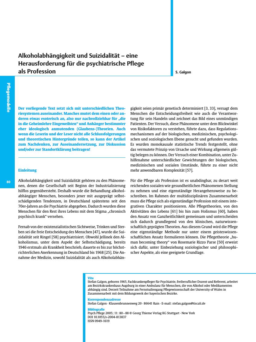 Vorschauseite 1: Alkoholabhängigkeit und Suizidalität - eine Herausforderung für die psychiatrische Pflege als Profession