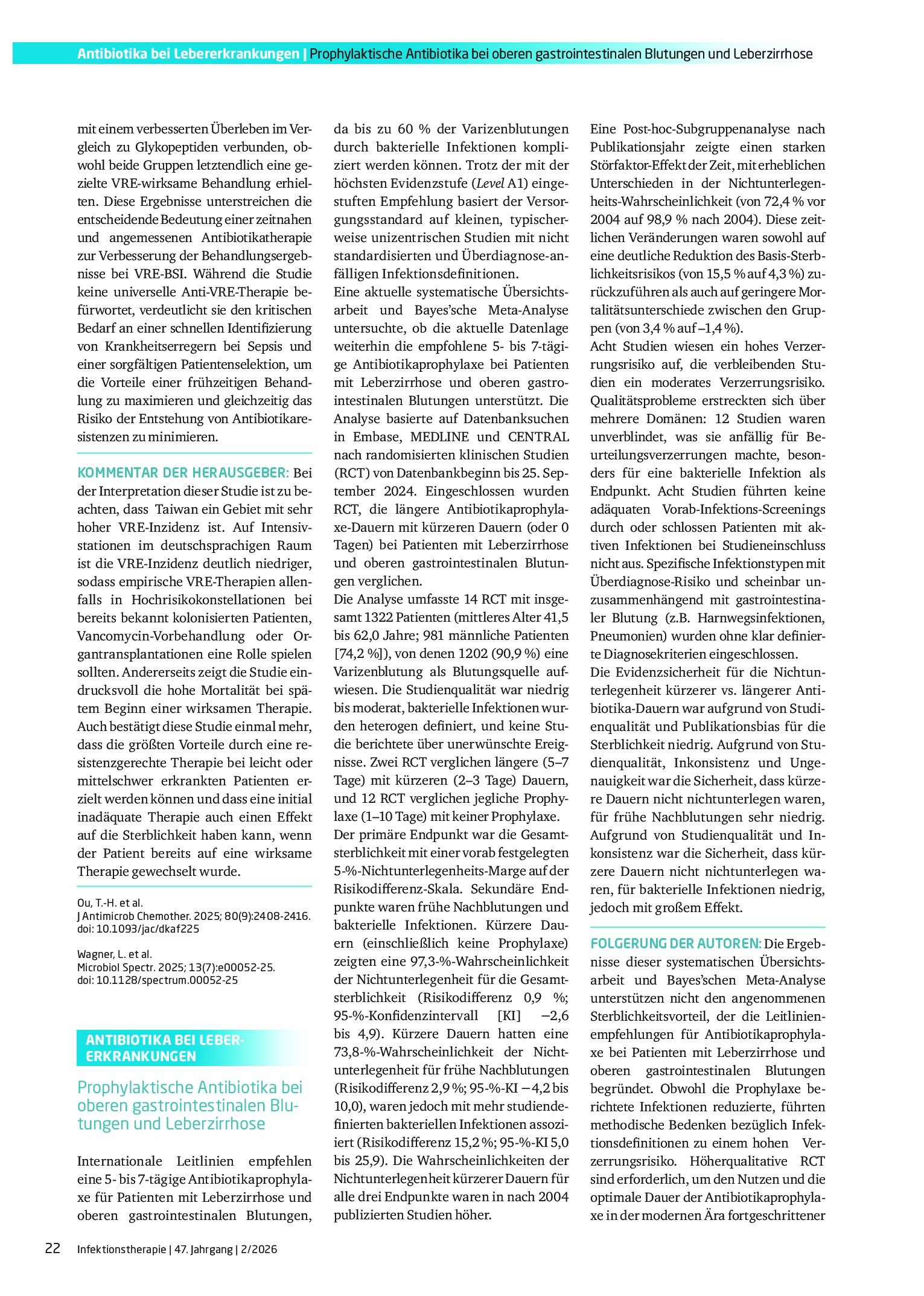 Vorschauseite 1: Antibiotika bei Lebererkrankungen | Prophylaktische Antibiotika bei oberen gastrointestinalen Blutungen und Leberzirrhose