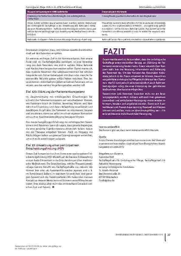 Vorschauseite 3: Patientenorientierung in der onkologischen Fachpflege
