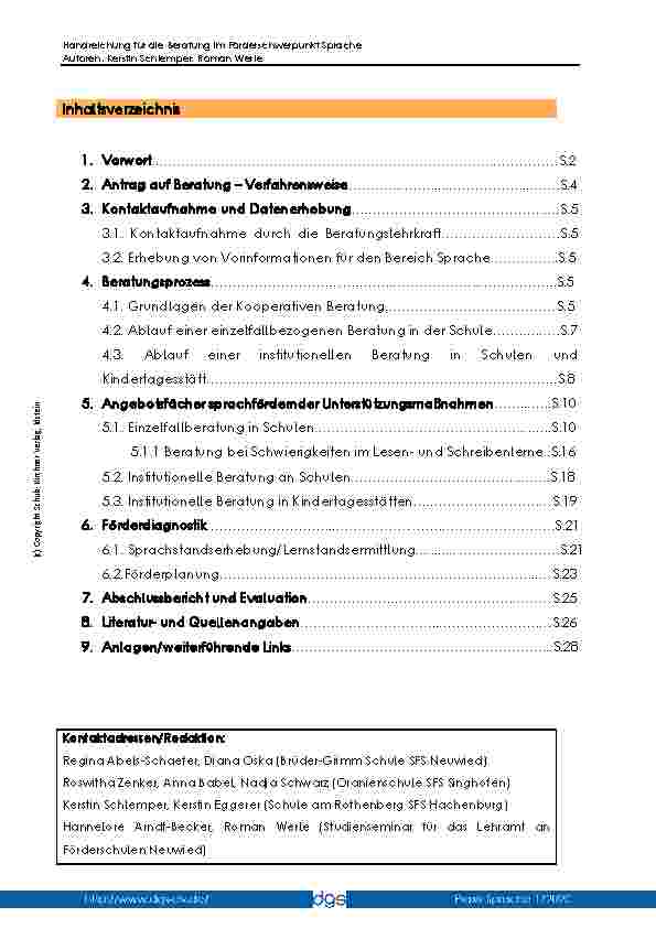 Vorschauseite 2: Handreichung für die Beratung im Förderschwerpunkt Sprache