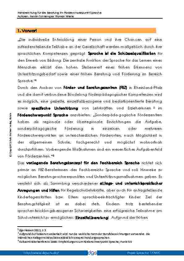 Vorschauseite 3: Handreichung für die Beratung im Förderschwerpunkt Sprache