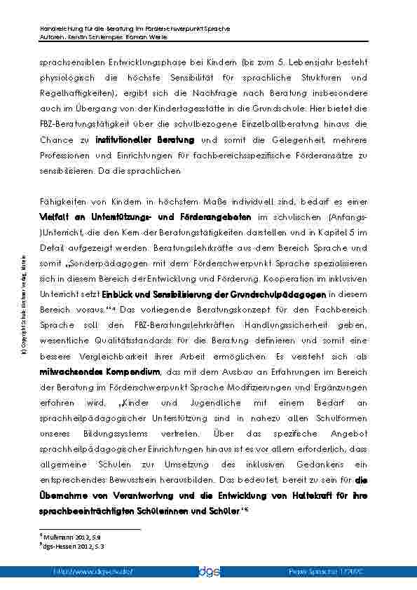Vorschauseite 4: Handreichung für die Beratung im Förderschwerpunkt Sprache