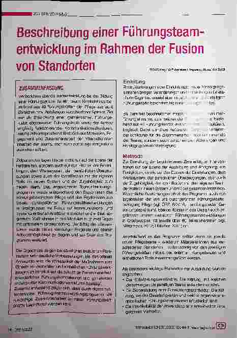 Vorschauseite 1: Beschreibung einer Führungsteam-Entwicklung im Rahmen der Fusion von Standorten