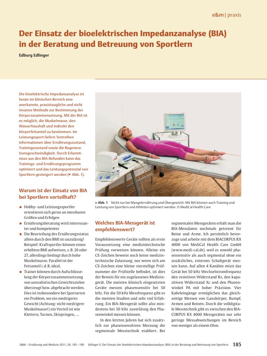 Vorschauseite 1: Der Einsatz der bioelektrischen Impedanzanalyse (BIA) in der Beratung und Betreuung von Sportlern