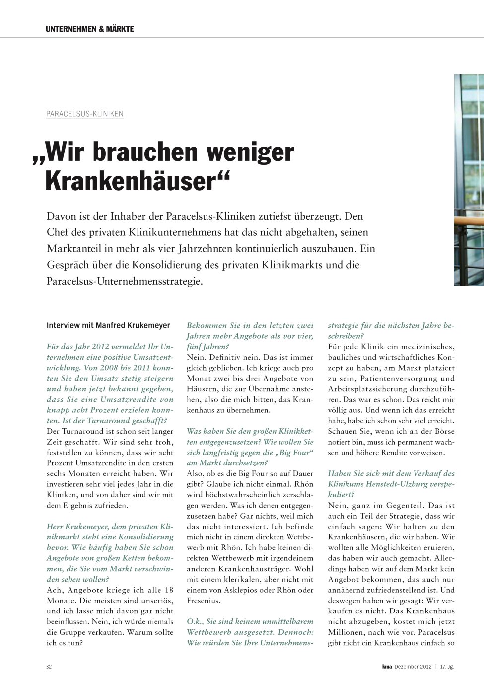 Vorschauseite 1: „Wir brauchen weniger Krankenhäuser”