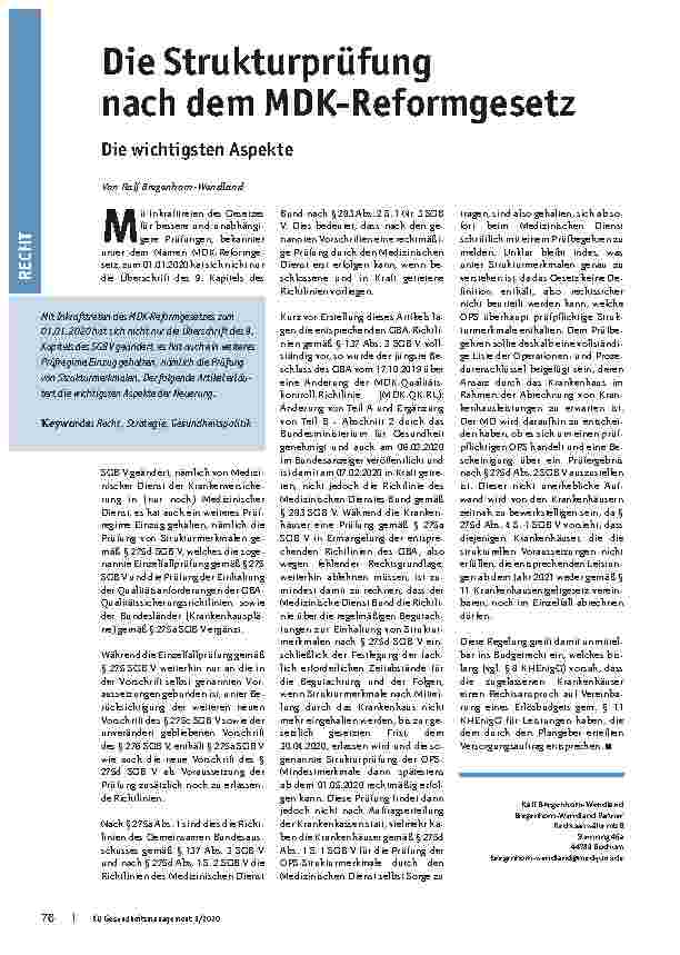 Vorschauseite 1: Die Strukturprüfung nach dem MDK-Reformgesetz: Die wichtigsten Aspekte