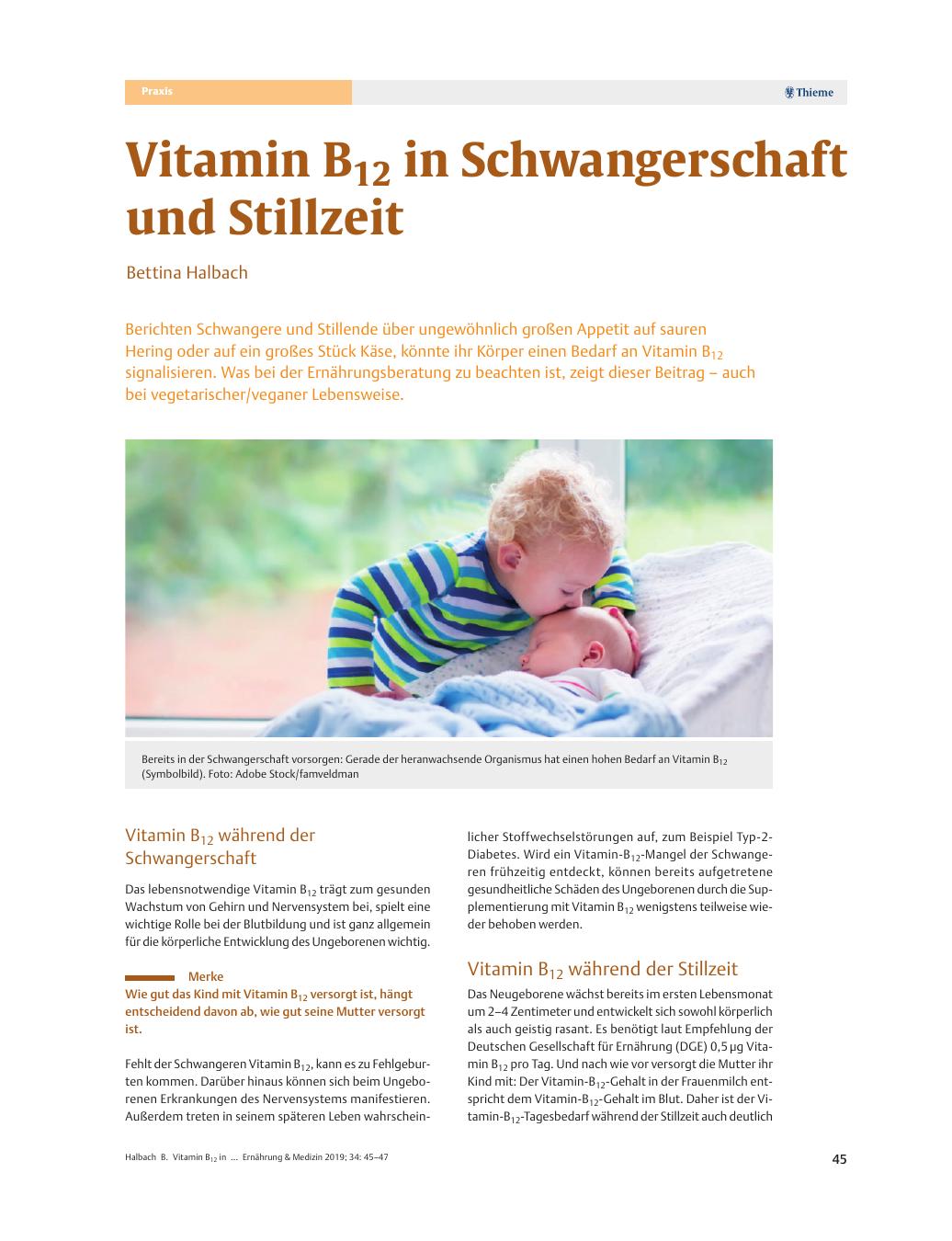 Vorschauseite 1: Vitamin B12 in Schwangerschaft und Stillzeit