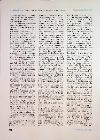 Vorschauseite 4: Zum Anspruch auf ein Aufstehbett/Aufrichtbett zum Zweck des unmittelbaren Behinderungsausgleichs.