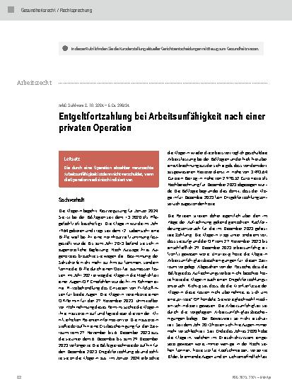 Vorschauseite 1: Entgeltfortzahlung bei Arbeitsunfähigkeit nach einer privaten Operation