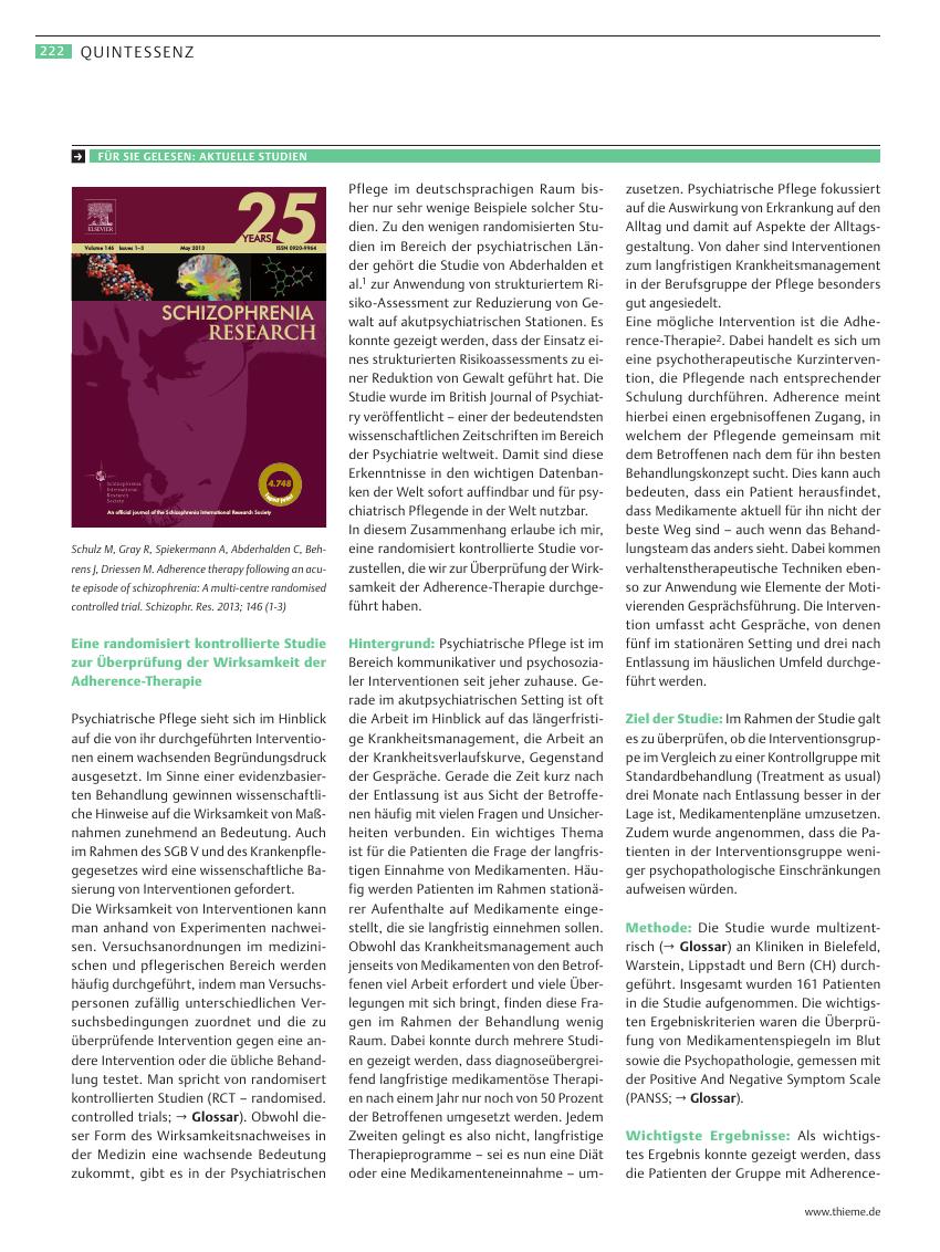 Vorschauseite 1: Adherence therapy following an acute episode of schizophrenia: A multi-centre randomised controlled trial