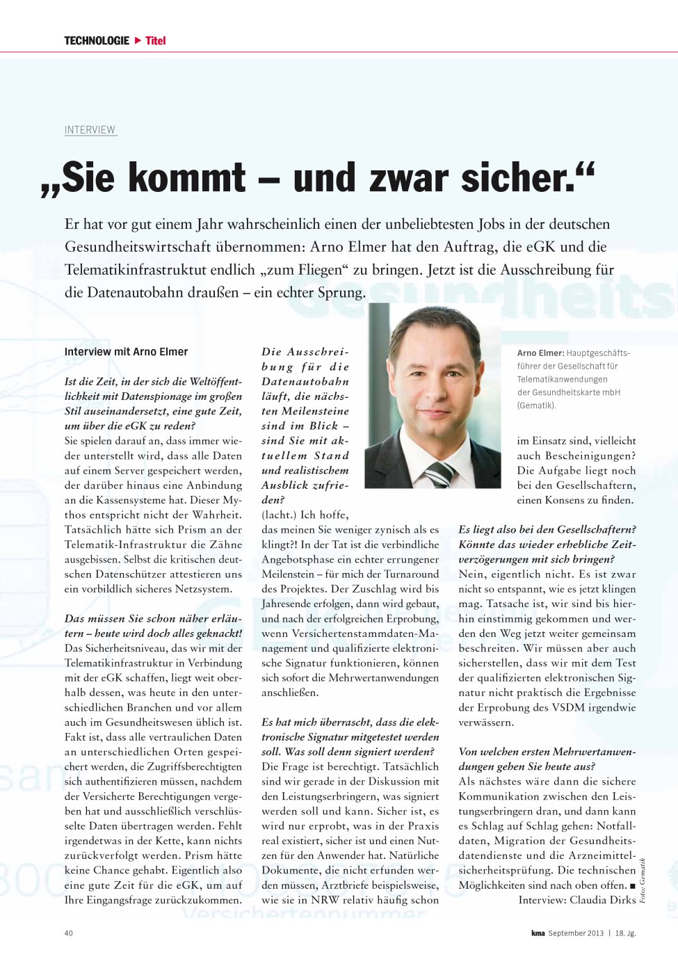 Vorschauseite 1: ?Sie kommt ? und zwar sicher.?