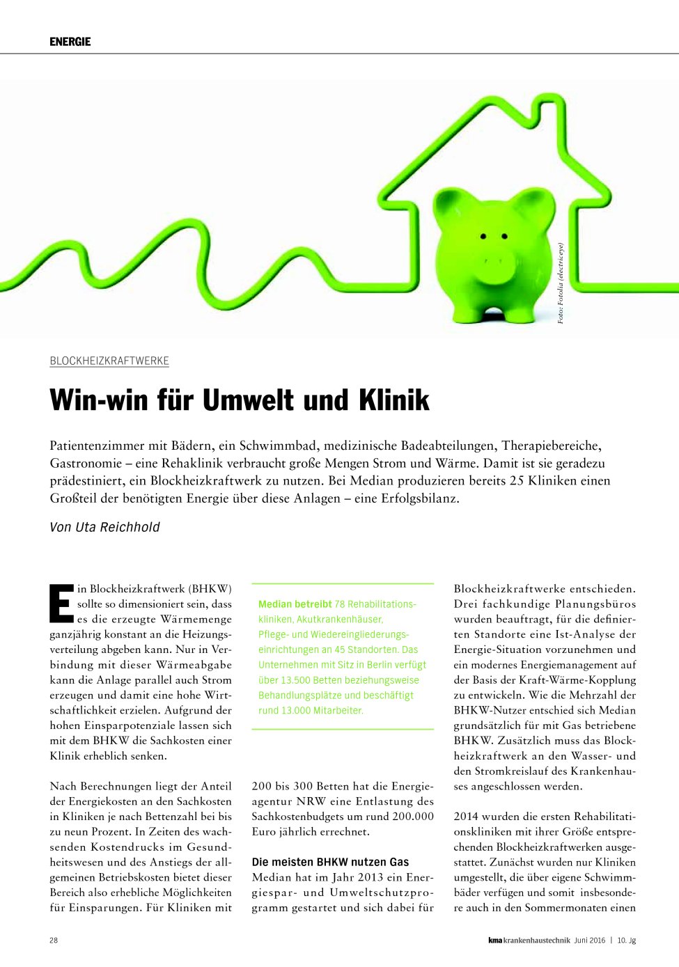 Vorschauseite 1: Blockheizkraftwerke: Win-win für Umwelt und Klinik