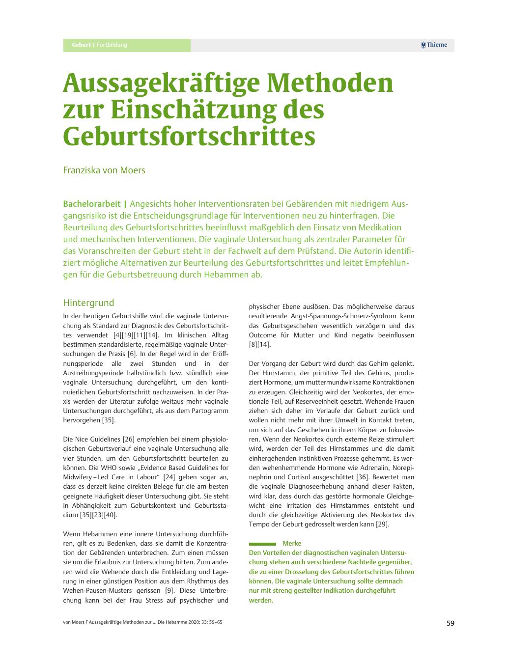 Vorschauseite 1: Aussagekräftige Methoden zur Einschätzung des Geburtsfortschritts