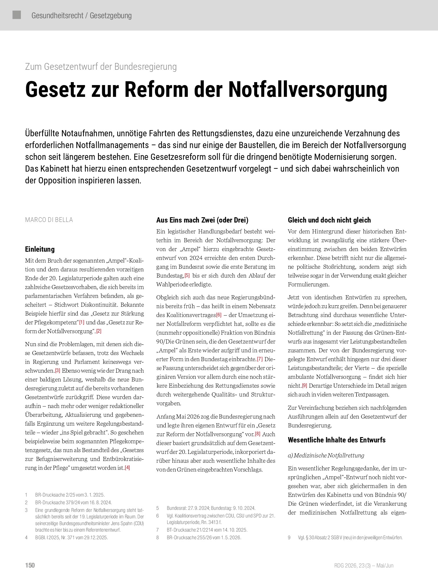 Vorschauseite 1: Gesetz zur Reform der Notfallversorgung