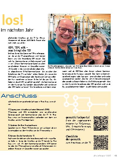 Vorschauseite 2: Auf die TI, fertig, los! Anbindungspflicht an die TI für Physiotherapeuten kommt im nächsten Jahr.
