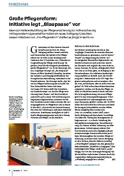 Vorschauseite 1: Große Pflegereform: Initiative legt „Blaupause“ vor