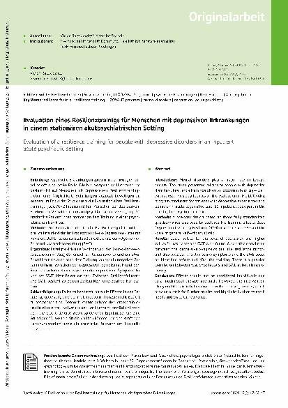 Vorschauseite 1: Evaluation eines Resilienztrainings für Menschen mit depressiven Erkrankungen in einem stationären akutpsychiatrischen Setting
