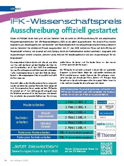 Vorschauseite 1: IFK-Wissenschaftspreis 2025 Ausschreibung offiziell gestartet