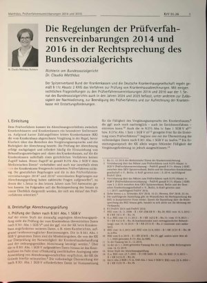 Vorschauseite 1: Die Regelungen der Prüfverfahrensvereinbarungen 2014 und 2016 in der Rechtsprechung des Bundessozialgerichts