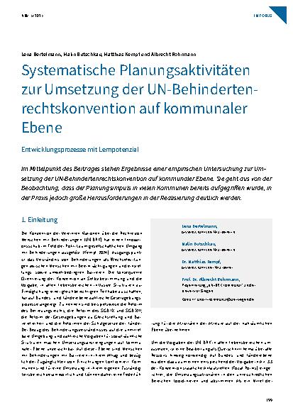 Vorschauseite 1: Systematische Planungsaktivitäten zur Umsetzung der UN-Behindertenrechtskonvention auf kommunaler Ebene