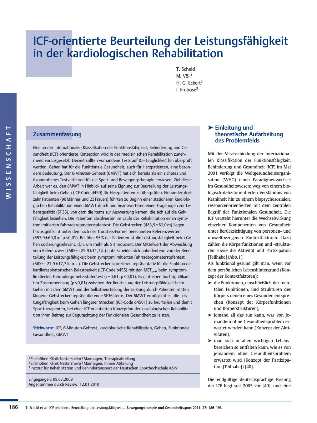 Vorschauseite 1: ICF-orientierte Beurteilung der Leistungsfähigkeit in der kardiologischen Rehabilitation