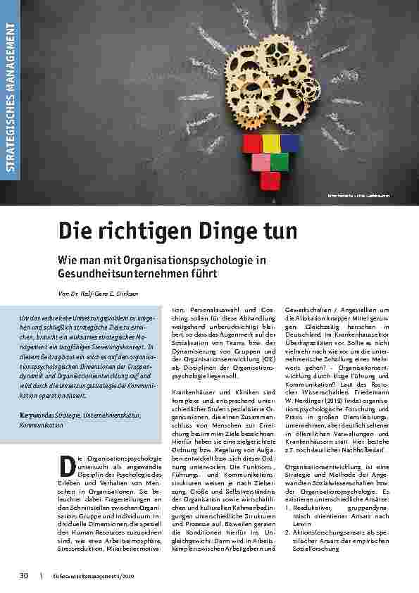 Vorschauseite 1: Die richtigen Dinge tun: Wie man mit Organisationspsychologie in Gesundheitsunternehmen führt